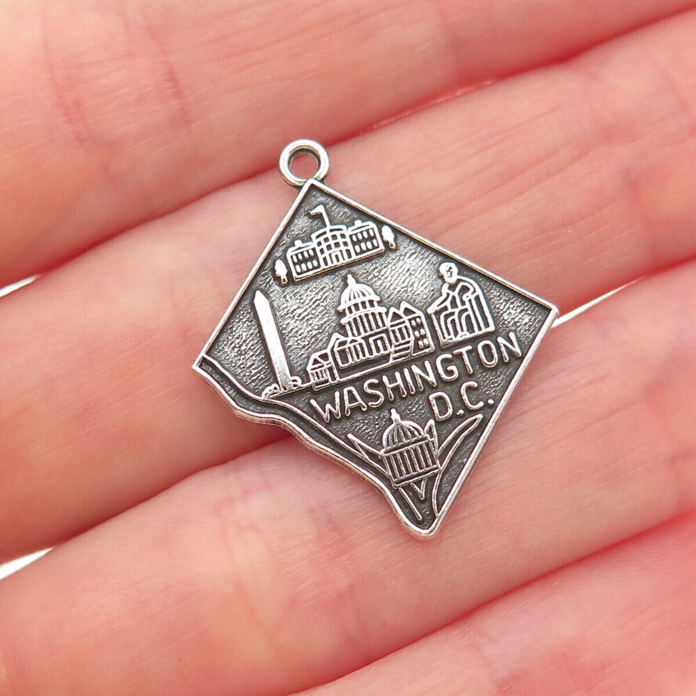 Elco 925 Sterling Silver Vintage Wtshighton DC Oxidized Charm Pendant